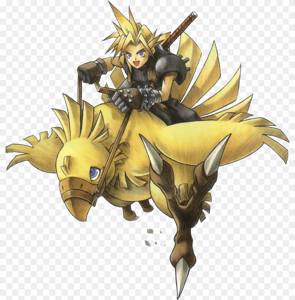 Chocobo Drawing Riding Transparent U0026 Clipart Free Final Fantasy Cloud Official Art, Knight, Person, Face, Head Png Image