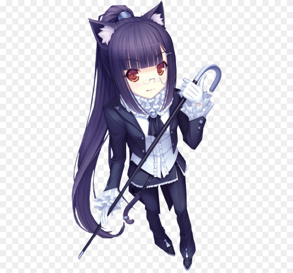 Chocola Nekopara With Glasses Anime Girl With Top Hat, Book, Comics, Publication, Person Free Transparent Png