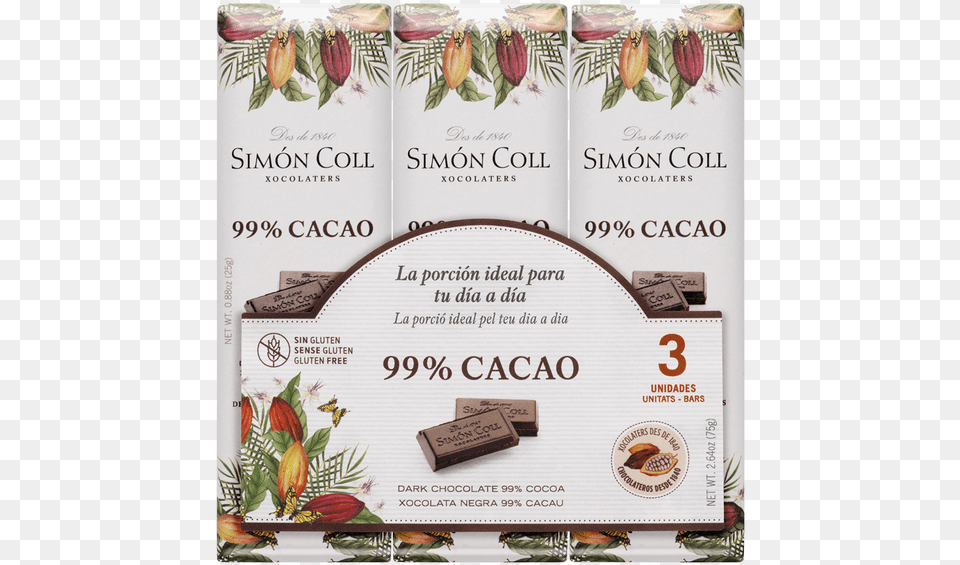 Chocolate 99 Cocoa Pack 3ux25g Simon Coll Chocolate, Advertisement, Dessert, Food, Poster Free Png Download
