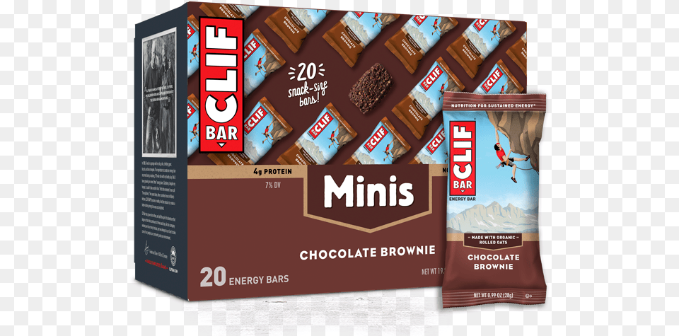 Chocolate Brownie Minis Packaging Mini Clif Bars, Advertisement, Poster, Cocoa, Dessert Png