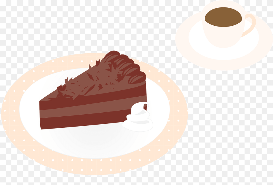 Chocolate Cake And Coffee Clipart, Dessert, Food, Torte, Plate Png Image