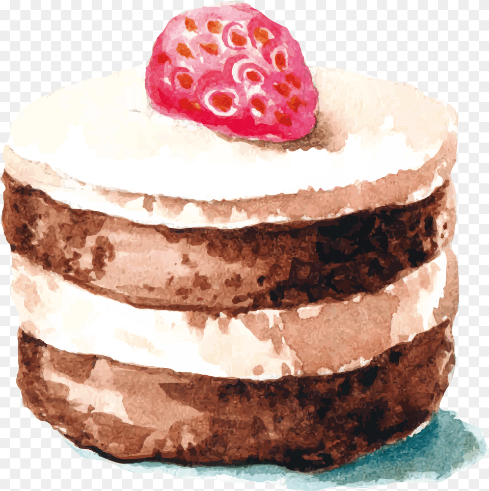 Chocolate Cake Strawberry Cream Cake Watercolor Painting Watercolor Cake Painting, Dessert, Food, Torte, Birthday Cake Free Png