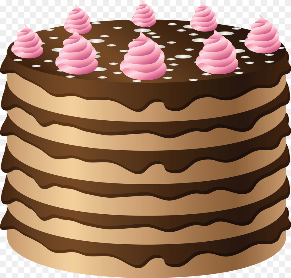 Chocolate Cake With Pink Cream Clipart Chocolate Cake Clip Art, Birthday Cake, Dessert, Food, Icing Png Image