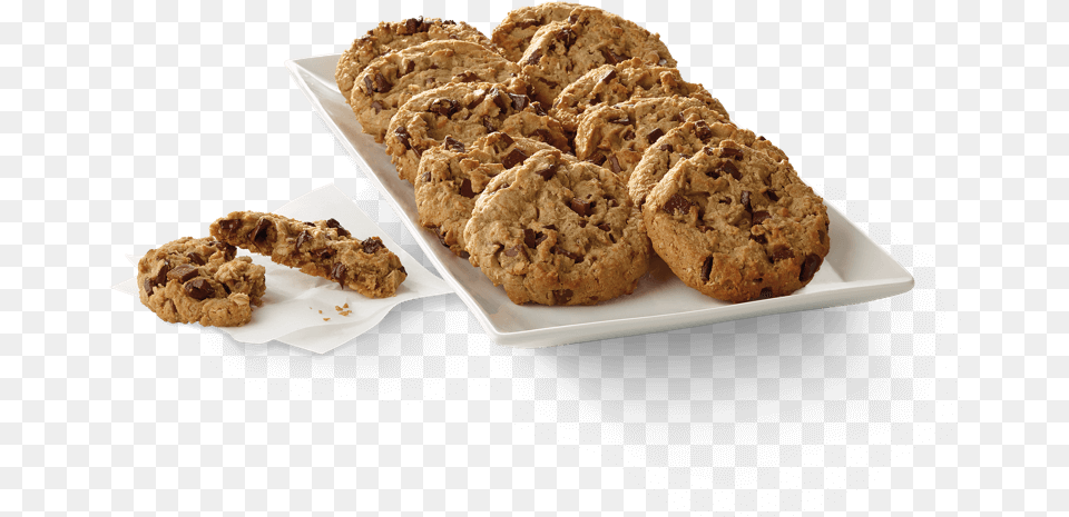 Chocolate Chunk Cookie Tray Chick Fil A Chocolate Chunk Cookie, Food, Sweets, Bread, Dining Table Free Png Download