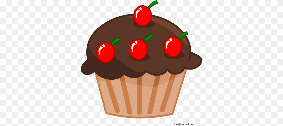 Chocolate Cupcake With Cherries Clip Art Cupcake With Candle Clipart, Cake, Food, Dessert, Cream Png Image