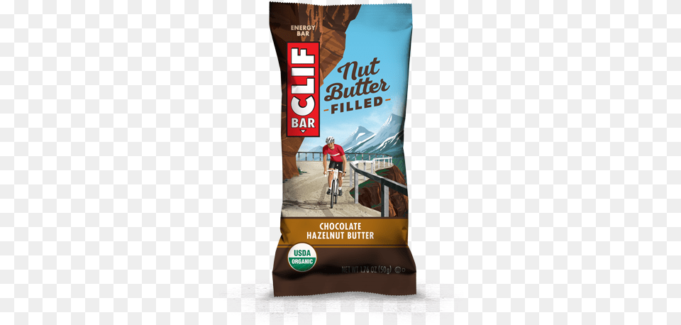 Chocolate Hazelnut Butter Packaging Clif Bar Nut Butter Filled, Person, Helmet, Bicycle, Transportation Png