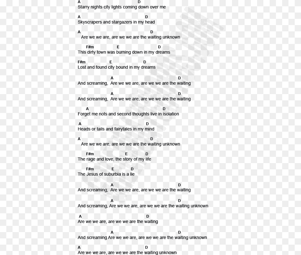 Chords And Lyrics For Are We The Waiting By Green Day Osaka, Text Free Png Download