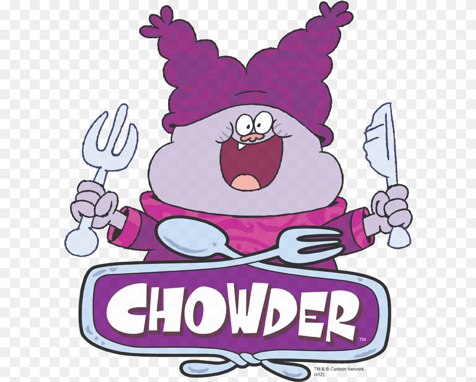 Chowder Logo Mens Regular Fit T Chowder, Cutlery, Fork, Cartoon, Purple Png