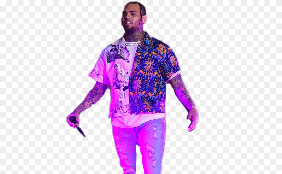Chris Brown High Chris Brown Background Pink, Person, Solo Performance, Purple, Performer Free Png