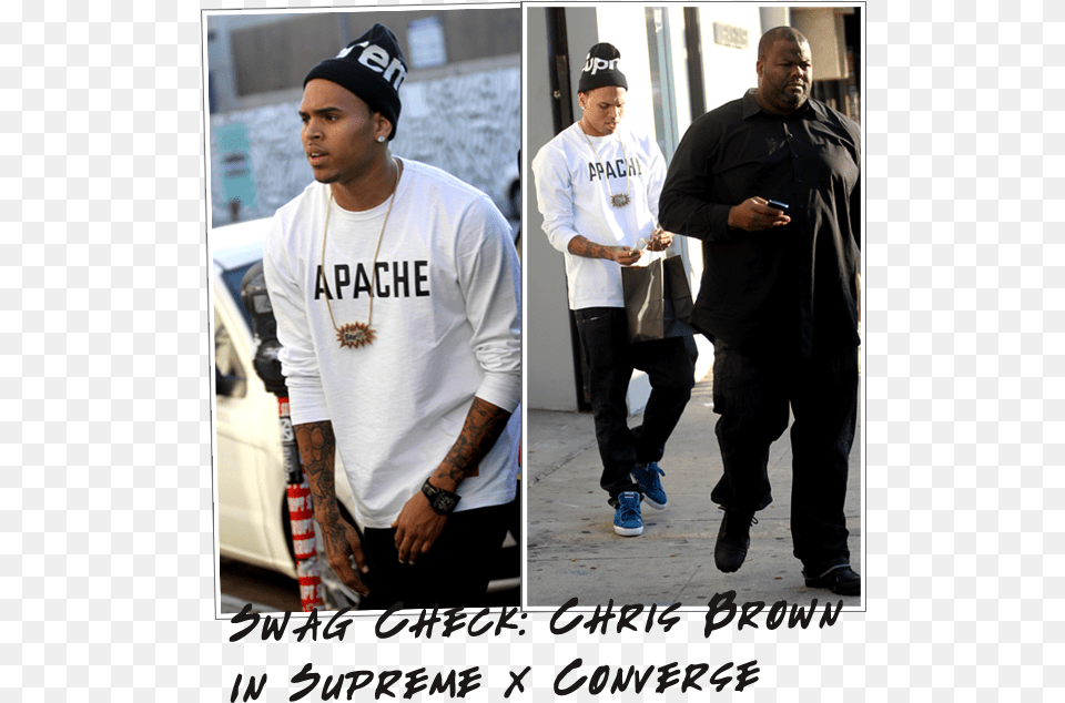 Chris Brown In Supreme Beanie Apache Tee Amp Converse Chris Brown Long Sleeve, T-shirt, Adult, Baseball Cap, Male Png Image
