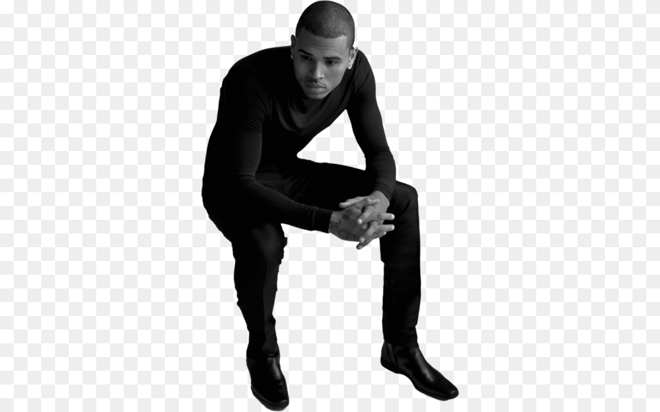 Chris Brown No Chair Bw Hq, Sleeve, Portrait, Photography, Person Png Image