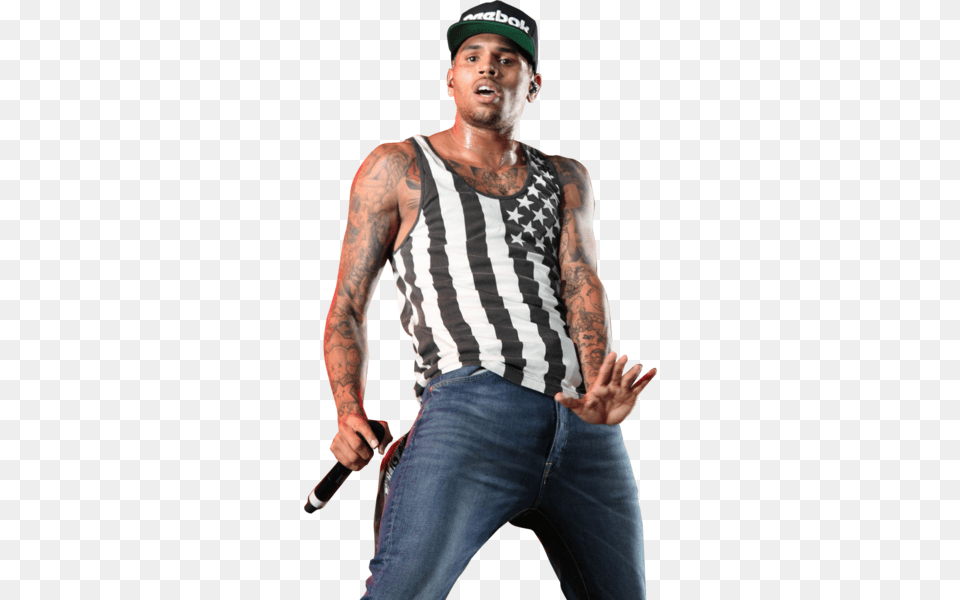 Chris Brown On Stage Chris Brown And Rihanna 2017, Tattoo, Skin, Person, Hat Free Transparent Png