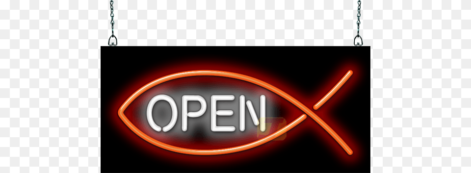 Christian Fish Open Neon Sign Neon Sign, Light, Disk Free Transparent Png