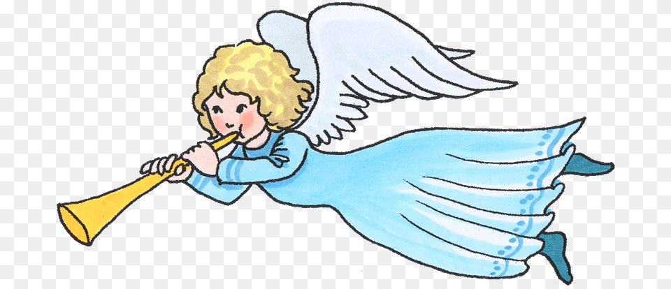Christmas Angel Blowing Horn Clipart Cartoon, Person, Face, Head Free Png