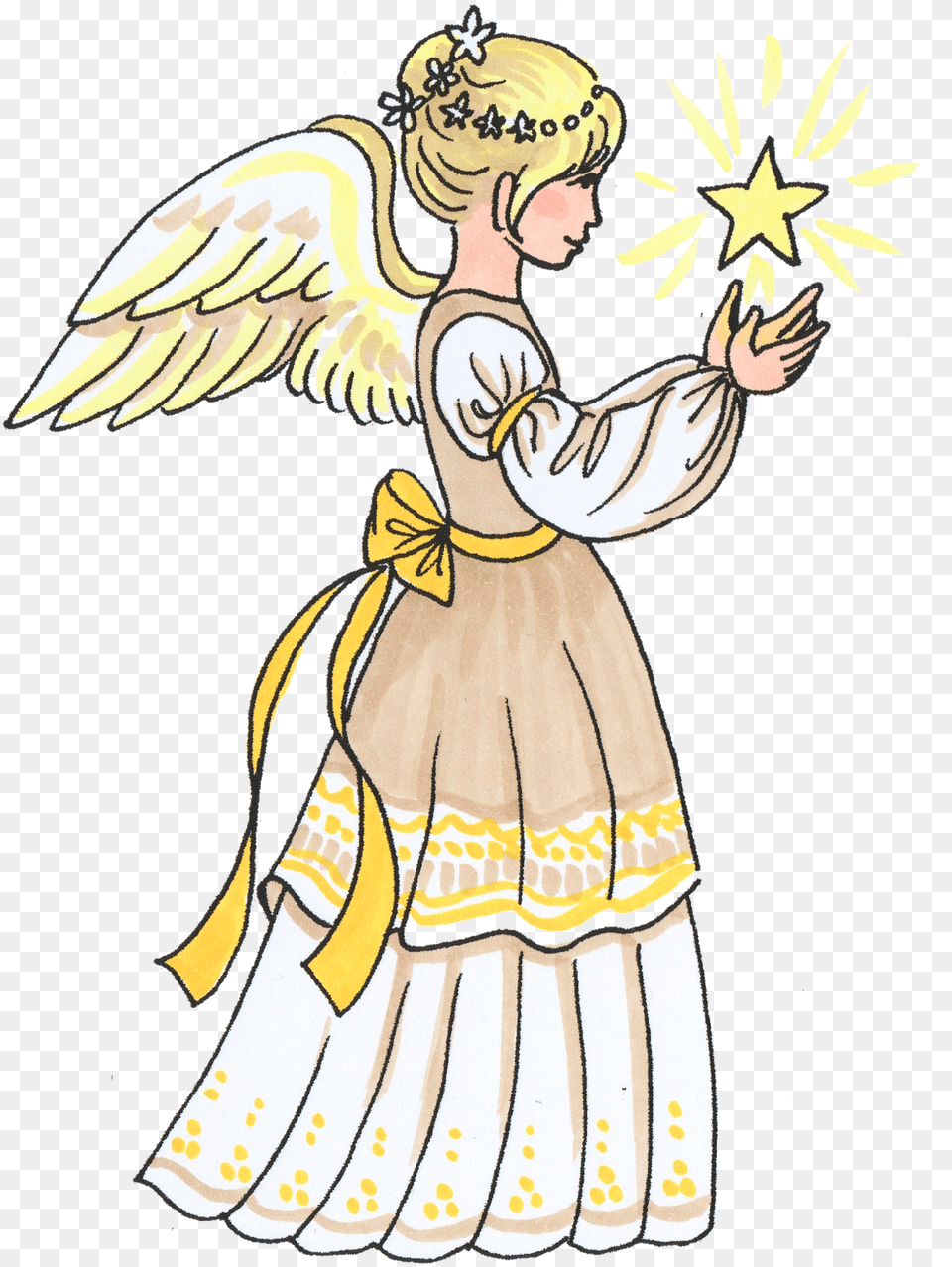 Christmas Angel With A Star Clipart, Adult, Female, Person, Woman Free Png