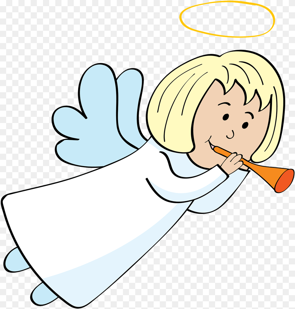 Christmas Angel With A Trumpet Clipart Angel, Baby, Person, Face, Head Free Png Download