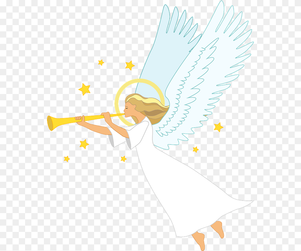 Christmas Angel With Trumpet Clipart Angel With Trumpet, Adult, Bride, Female, Person Png Image