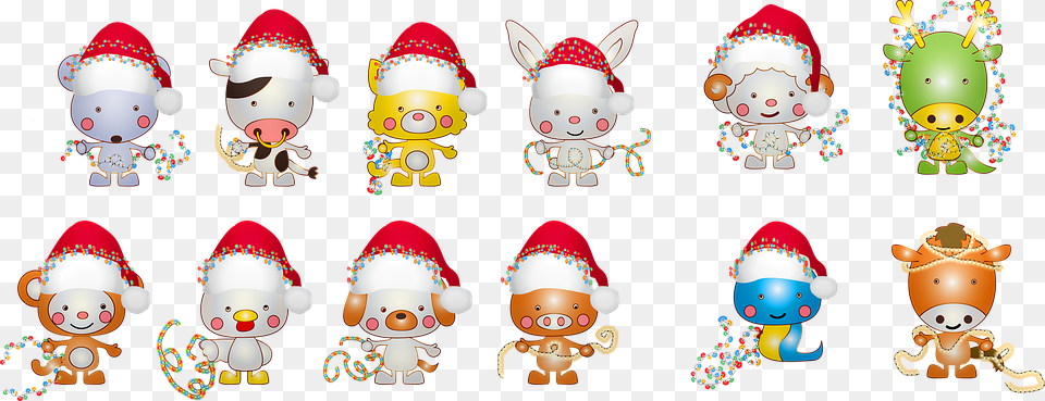 Christmas Animals Santa Hat Dog Cat Snake Cartoon, Baby, Doll, Person, Toy Free Transparent Png