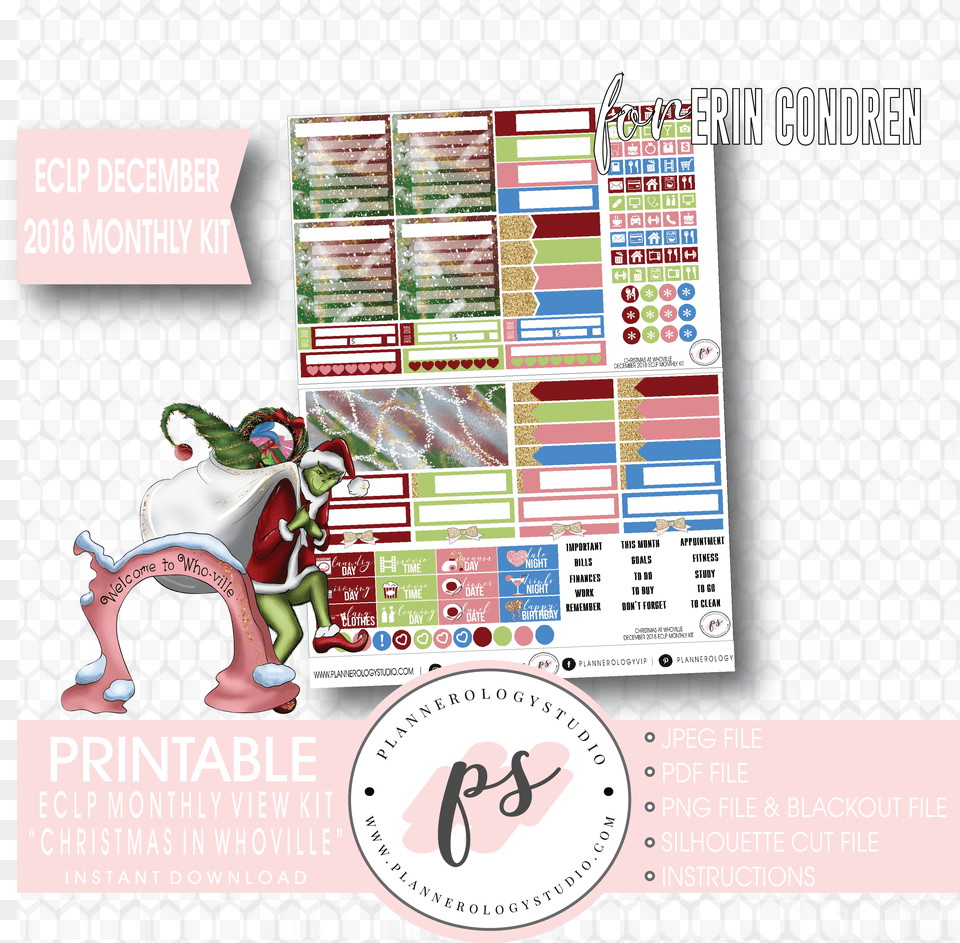 Christmas At Whoville December 2018 Monthly View Kit Planner Sticker Printables Winter, Advertisement, Poster, Text, Page Free Png