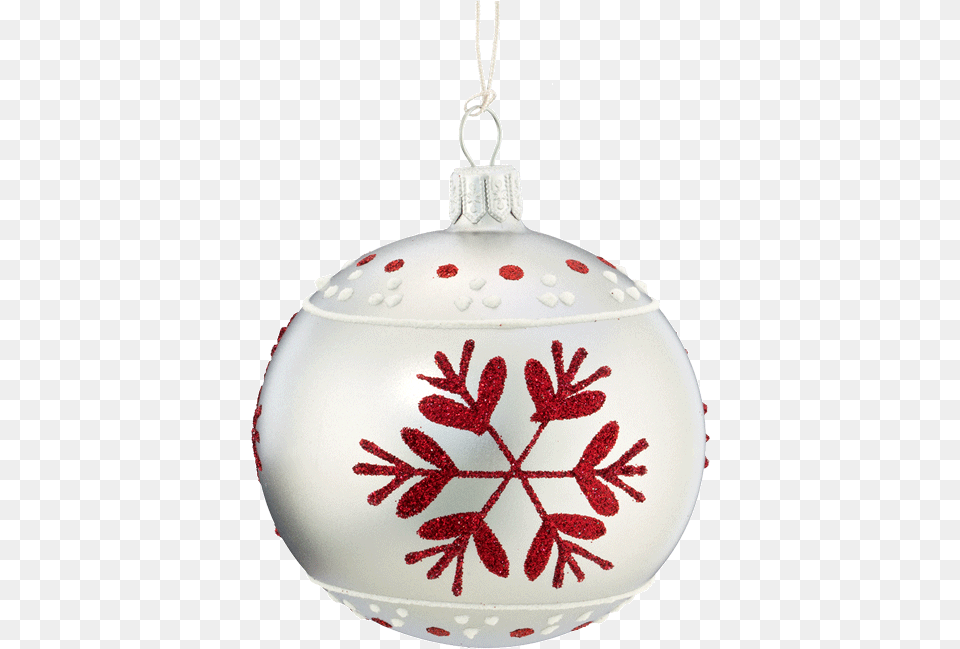 Christmas Ball Ornament White With Red Flakes 7 Cm White, Accessories, Lamp, Cake, Dessert Free Png Download