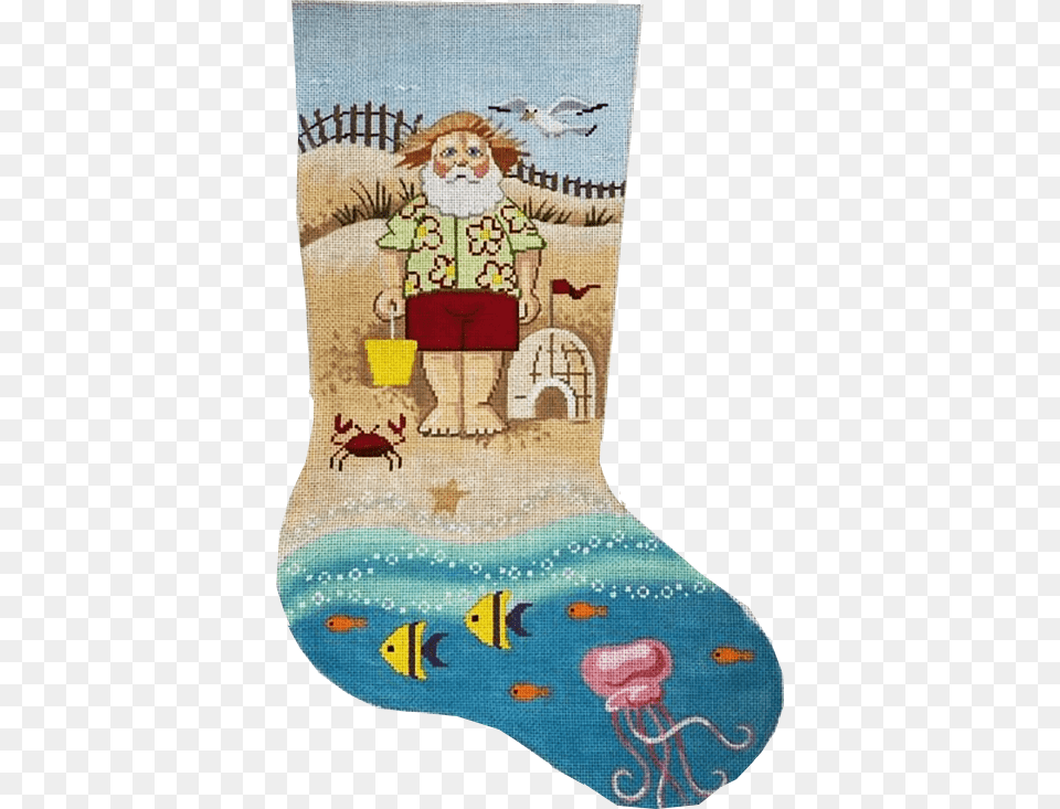 Christmas Beach Cross Stitch Stocking, Clothing, Hosiery, Person, Baby Png