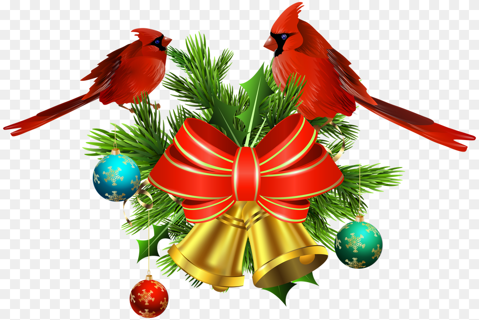 Christmas Bells And Birds Decor Transparent Clip Art Free Png