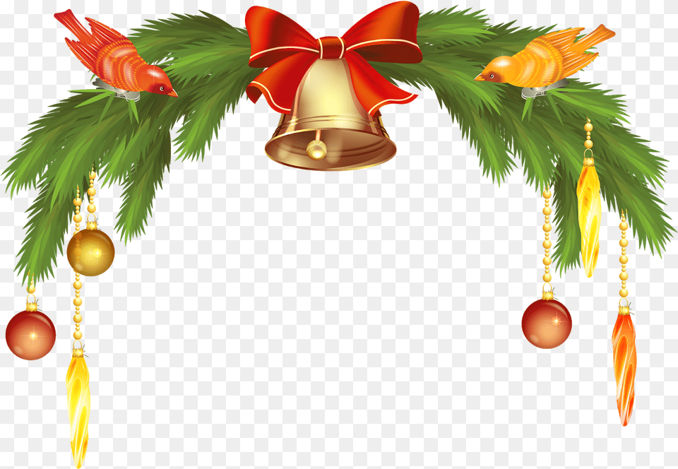 Christmas Bells With Pine Branch Christmas New Bells, Animal, Bird Png Image