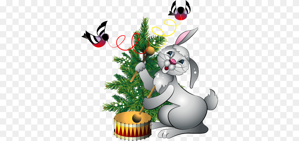 Christmas Bunny With Drum Clipart Christmas Bunny Christmas Bunny, Plant, Tree, Festival, Christmas Decorations Free Png