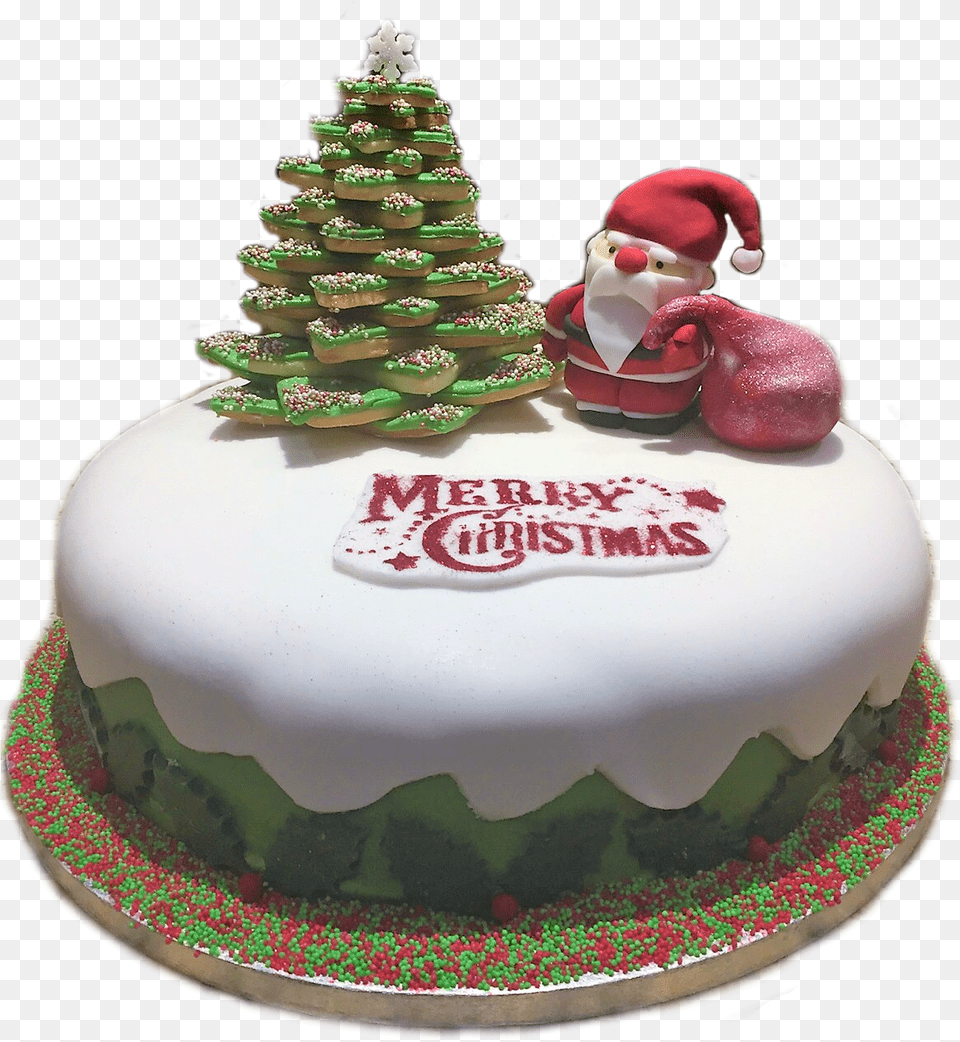 Christmas Cake With Santa Amp Christmas Tree Christmas Cake With Santa Claus, Birthday Cake, Cream, Dessert, Food Png