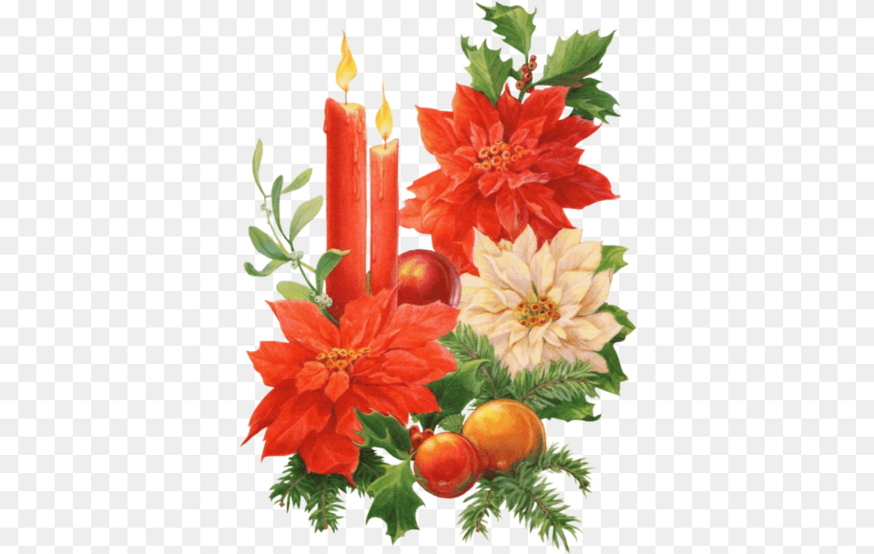 Christmas Candle Transparent Vintage Christmas Candle, Dahlia, Flower, Leaf, Plant Png Image