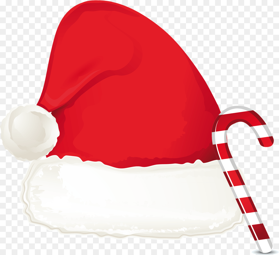 Christmas Candy Cane Ornament And Santa Christmas Santa Hat Clipart, Food, Stick, Sweets, Clothing Free Transparent Png