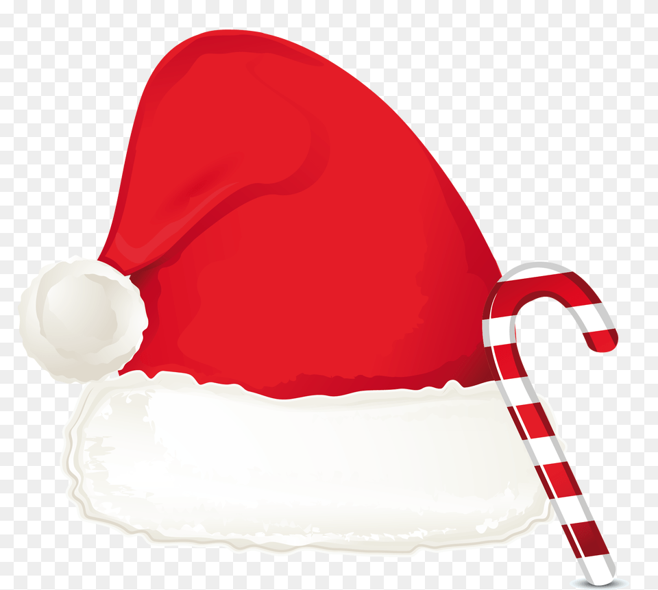 Christmas Candy Cane Ornament And Santa Hat Clipart, Clothing, Food, Sweets, Stick Png