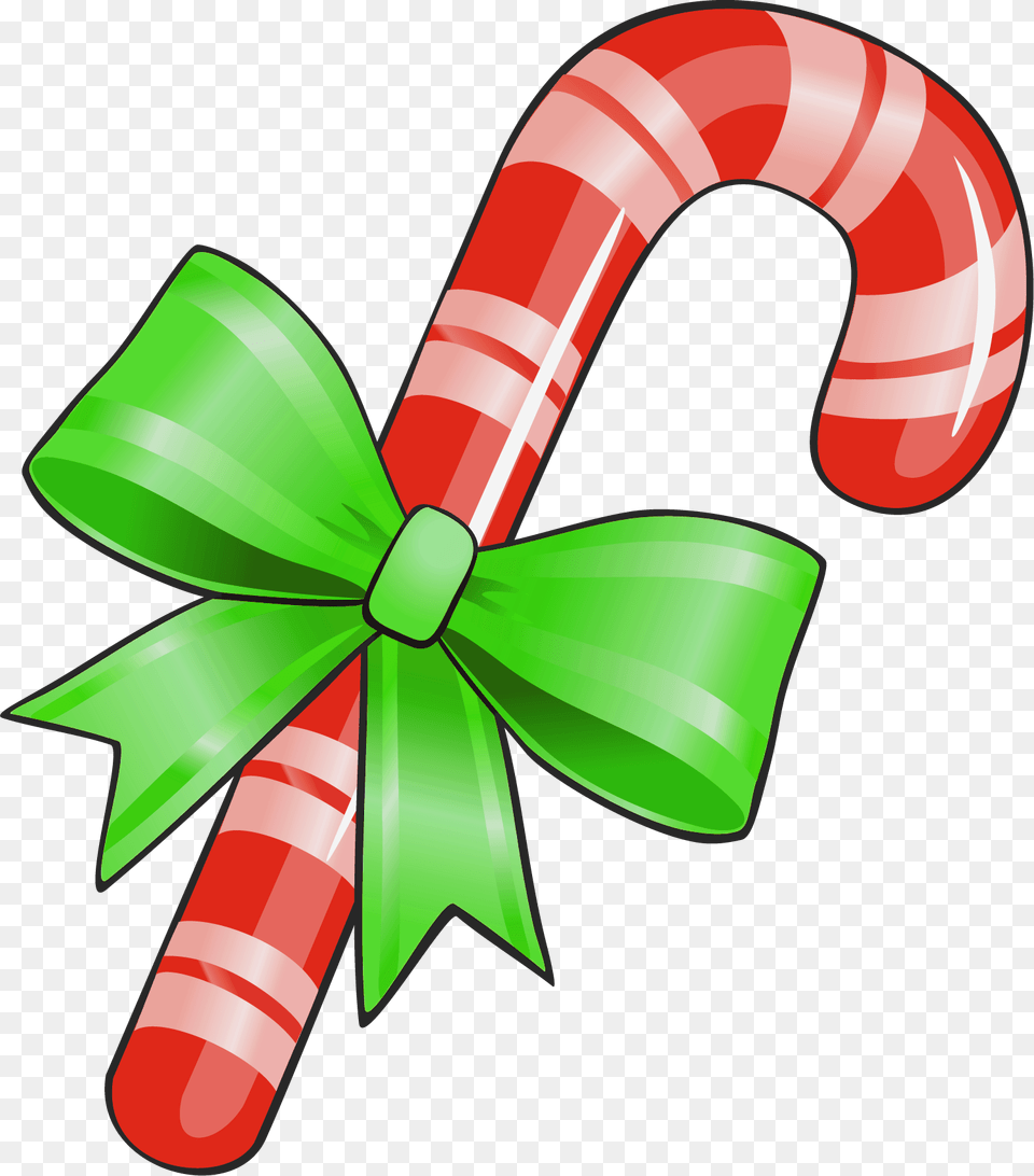 Christmas Candy Cane With Green Bow Christmas Day, Food, Sweets, Dynamite, Weapon Free Png Download