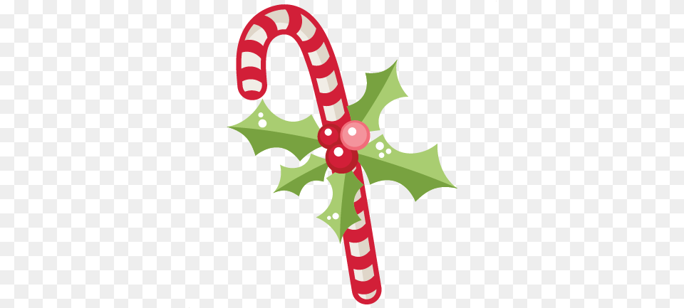 Christmas Candy Cane With Holly Svg Scrapbook Cut File Cute Christmas Cute Candy Cane, Stick Free Png Download