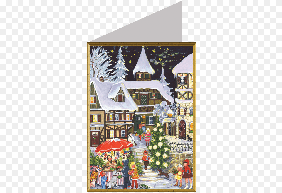 Christmas Card Christmas Market At Night Vintage German Christmas Card, Christmas Decorations, Festival, Christmas Tree, Child Free Png Download