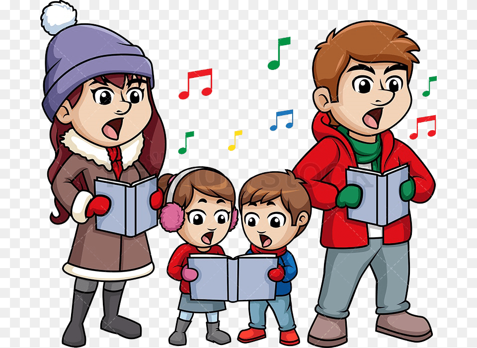 Christmas Carols Image File Family Singing Christmas Carols Clipart, Baby, Book, Comics, Person Free Png Download