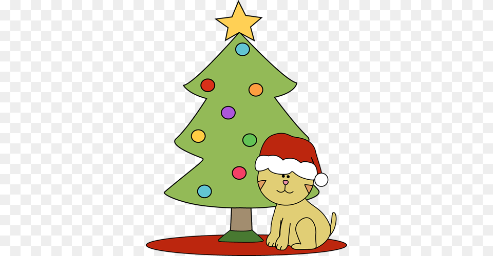Christmas Cat Clipart Cat Sitting In Front Of Christmas Tree, Festival, Christmas Decorations, Baby, Face Png