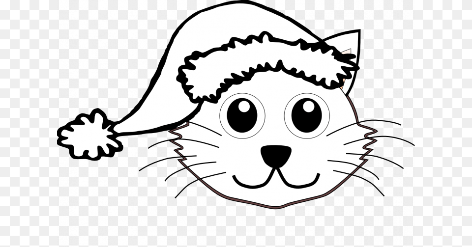 Christmas Cat Coloring Pages Santa Face Clip Art Black, Stencil, Baby, Person, Head Free Png