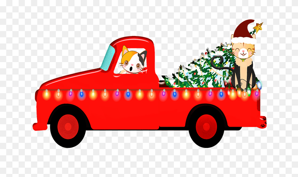 Christmas Cats In The Car Clipart, Vehicle, Truck, Transportation, Pickup Truck Png Image