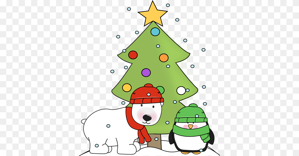 Christmas Clip Art Penguin Polar Bear And Christmas Tree, Christmas Decorations, Festival, Outdoors Free Transparent Png