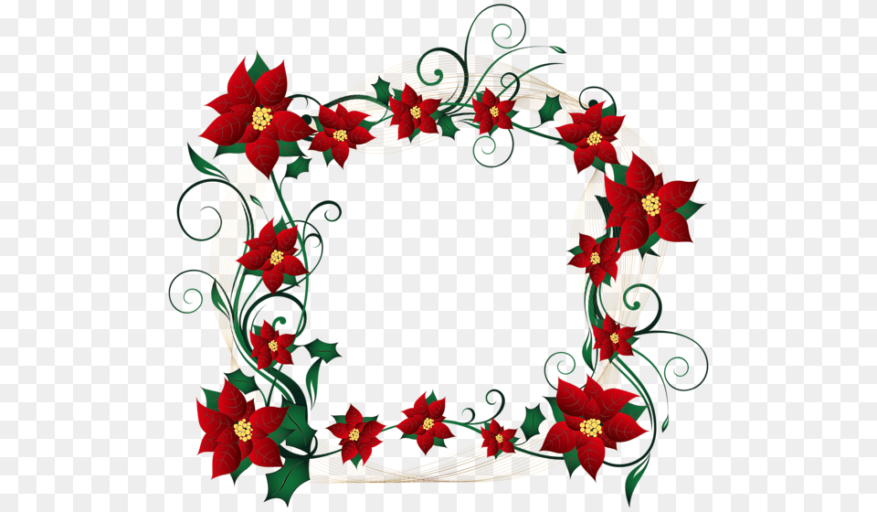 Christmas Decorative Border Clip Art Image, Rose, Plant, Flower, Pattern Free Png Download