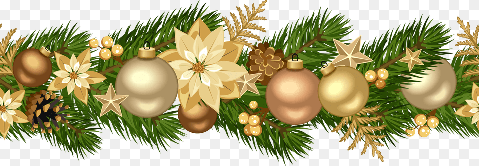 Christmas Decorative Golden Garland Clip Art Image Christmas Border Decoration, Accessories, Plant, Tree, Christmas Decorations Free Png
