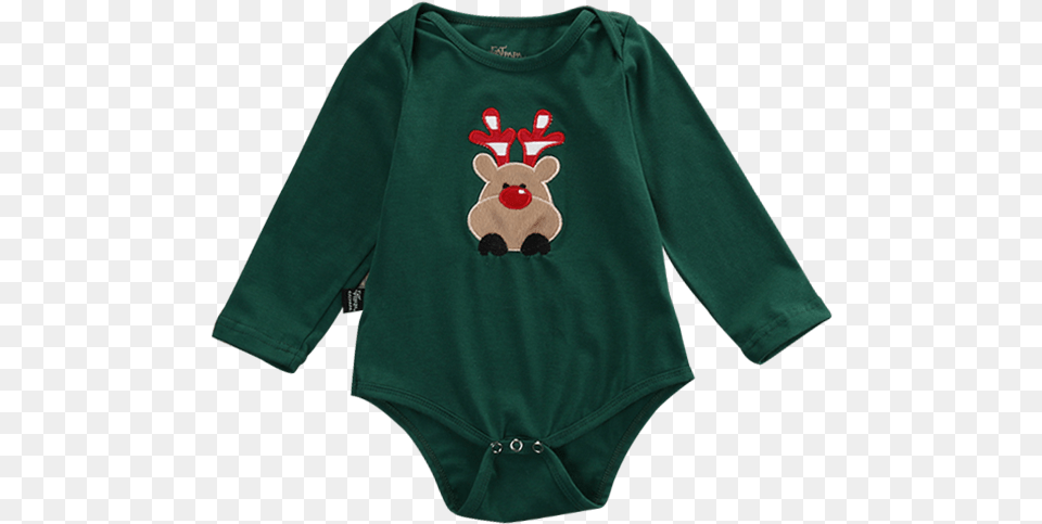 Christmas Deer Green Bodysuit Dress, Applique, Sleeve, Pattern, Long Sleeve Png Image
