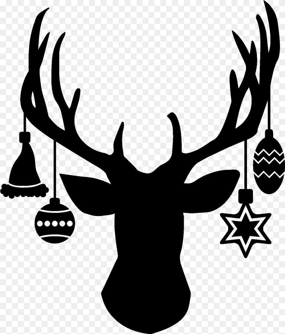 Christmas Deer Head Silhouette, Gray Png Image
