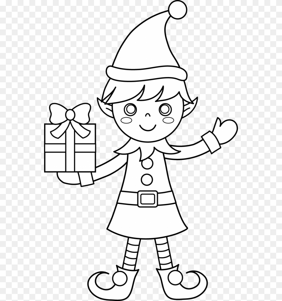 Christmas Elf Black And White Elves Clip Art Black And White, Baby, Person, Face, Head Free Png Download