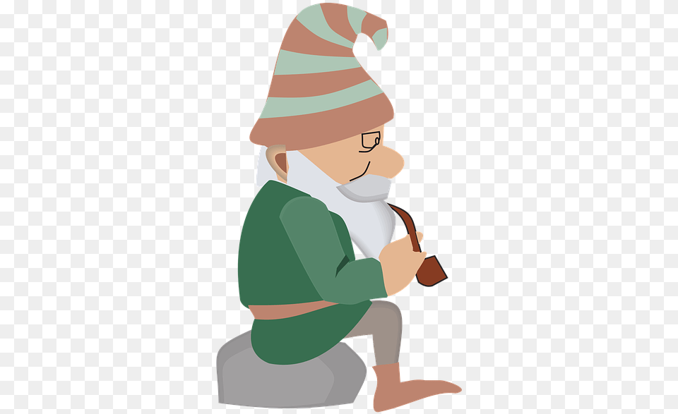 Christmas Elf Cute Hat Beard Sitting Smoking Elf Smoking, Clothing, Kneeling, Person, Baby Free Transparent Png