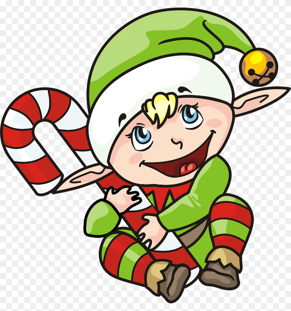 Christmas Elf With Candy Cane Clipart, Face, Head, Person, Baby Free Transparent Png