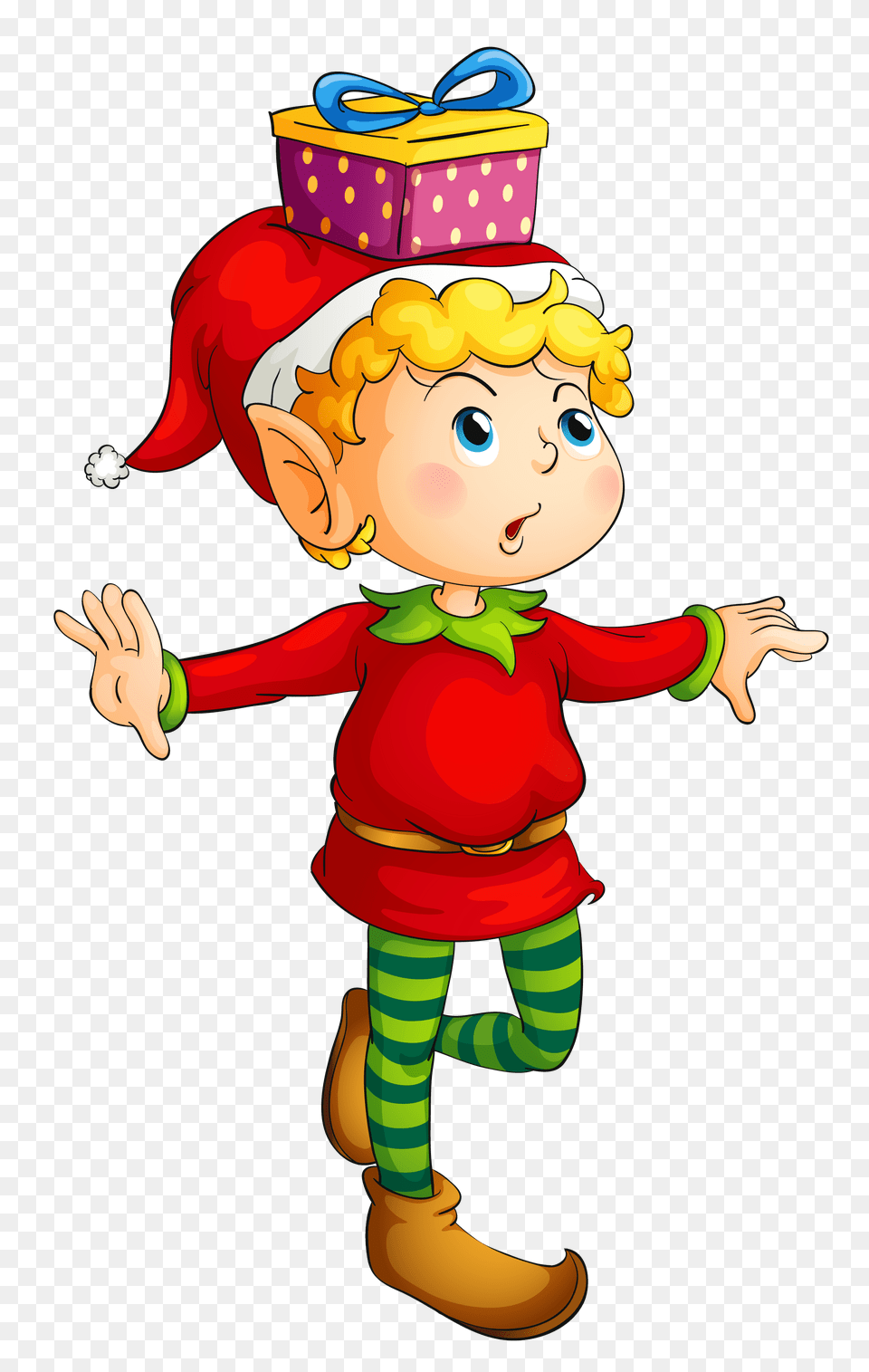 Christmas Elf With Gift, Face, Head, Person, Baby Png Image