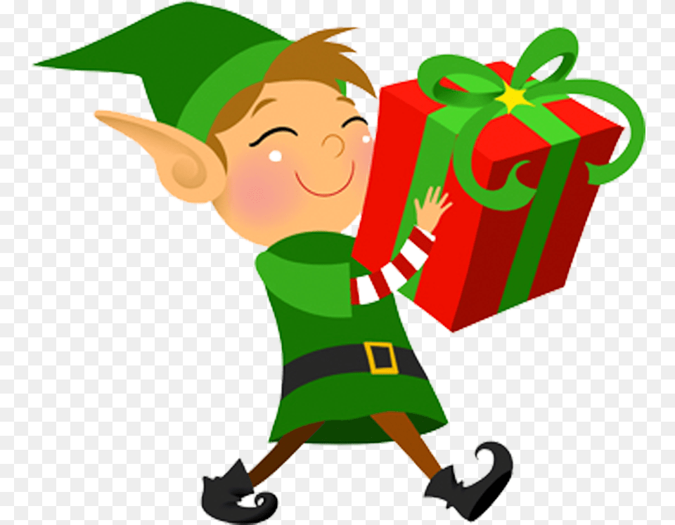 Christmas Elf With Present, People, Person, Baby, Face Free Transparent Png