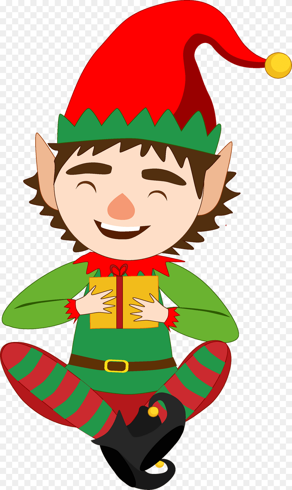 Christmas Elf With Present Clipart, Face, Head, Person, Baby Free Png Download
